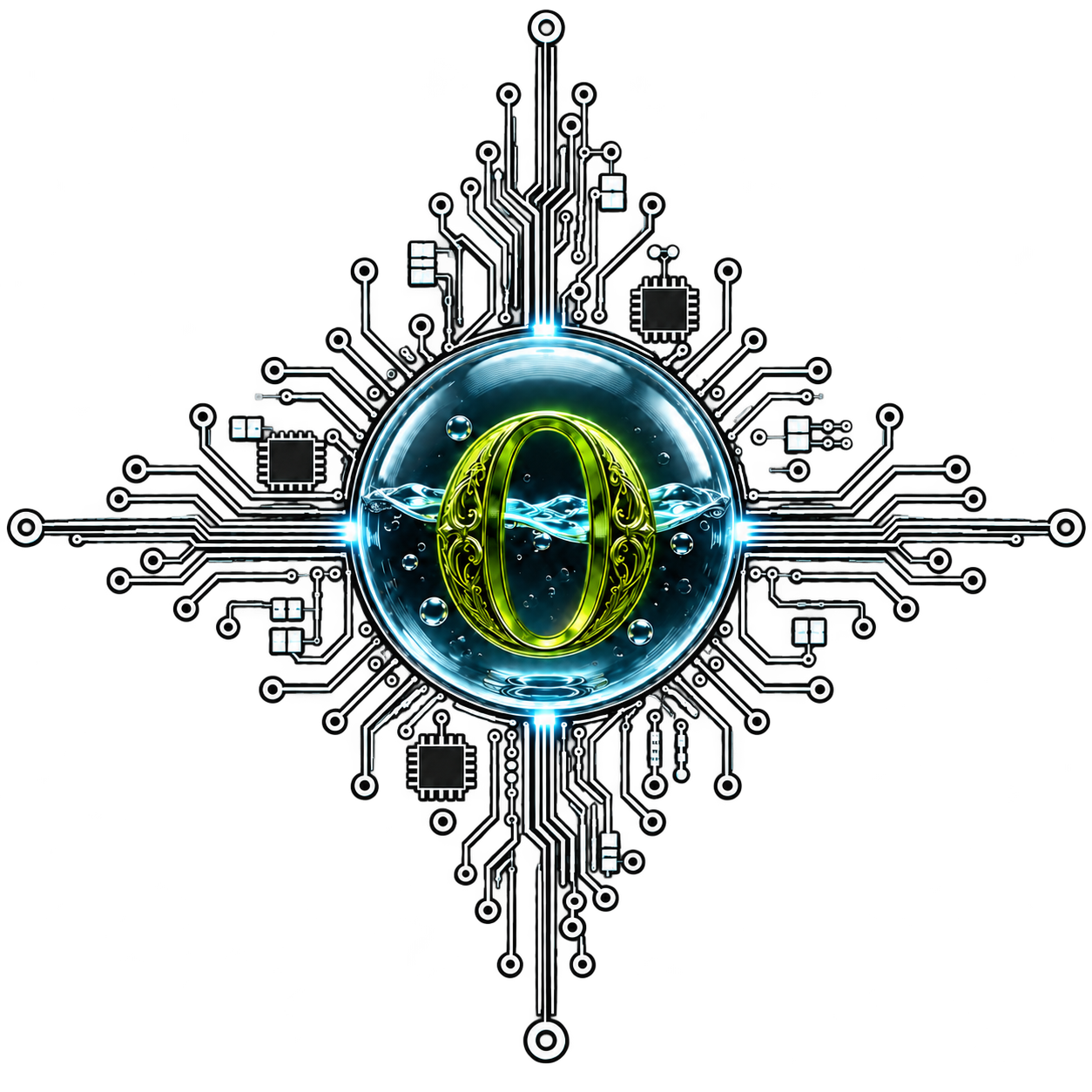 Logo do Orchestra: esfera tecnológica com circuitos e a letra O